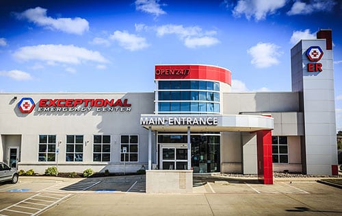 Exterior view of ER building with a large main entrance