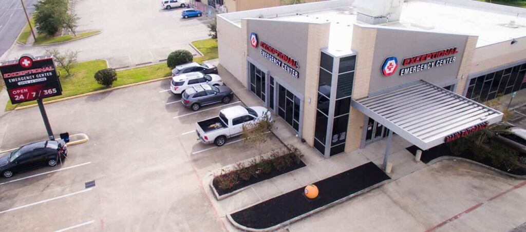 Exterior view of ER building with a large main entrance