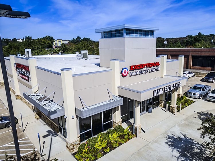 Exterior view of ER building with a large main entrance