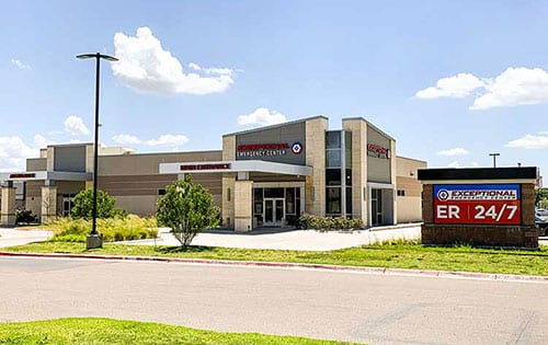 Exterior view of ER building with a large main entrance